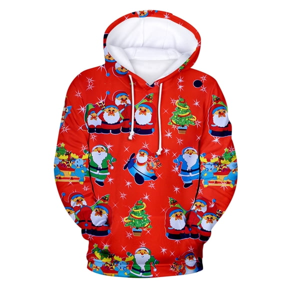 GuangCheng Christmas,Mens Fleece Hooded Sweatshirts,Drawstring,Thick,Printed,Long Sleeve Pullover,Hoodies Coats with Pocket