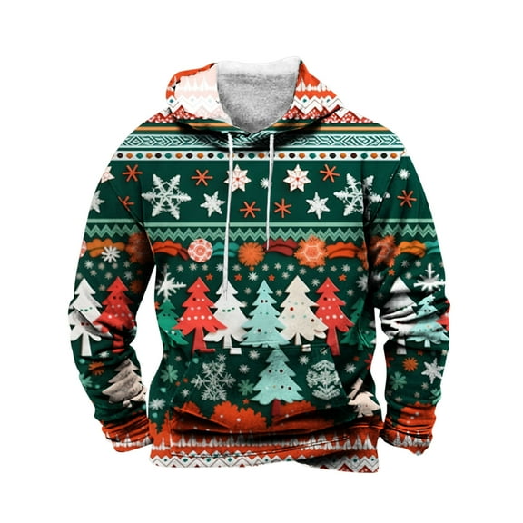 GuangCheng Christmas Printed,Hooded,Sweatshirts for Men,Fleece,Pullover,Drawstring,Long Sleeve Hoodies,Warm Thick Coats with Pockets