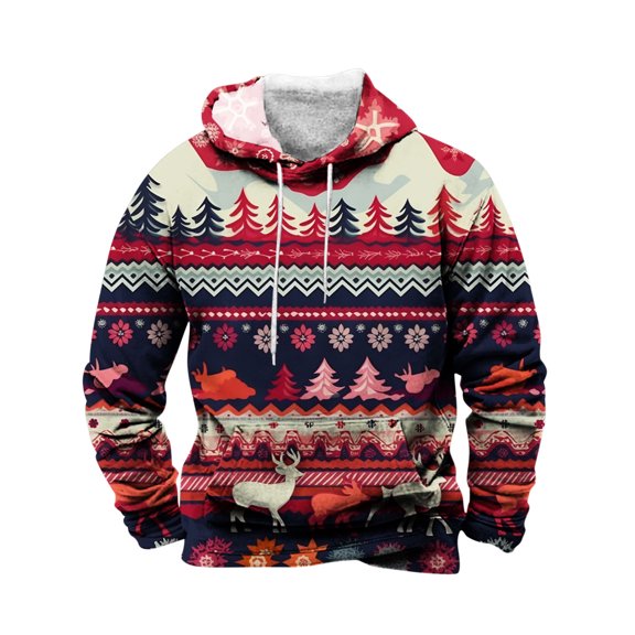 GuangCheng Christmas Printed,Mens Sweatshirts,Hooded,Fleece,Pullover,Drawstring,Long Sleeve Hoodies,Warm Thick Coats with Pockets