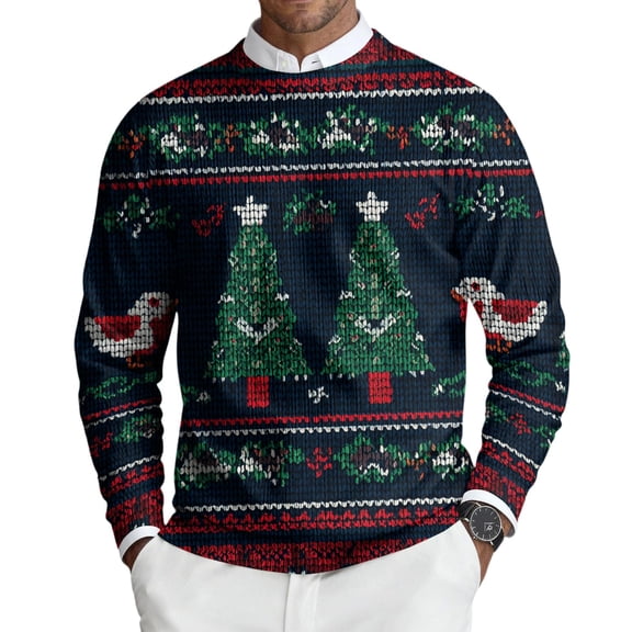 GuangCheng Christmas Tees for Men Long Sleeve Tops,Crew Neck,Printed,Pullover,Baggy,Bottom,Tees,Comfy Loose Piece,Green,Size L