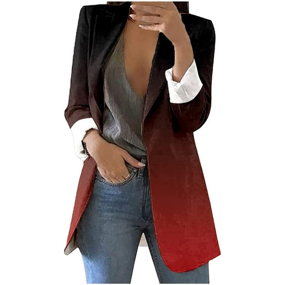 GuangCheng Coats for Women Velvet Suit Blazer Jacket Casual Gradient Color Work Long Sleeve Button Pockets Tailored Jacket Coat Blazer