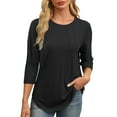 thumbnail image 1 of GuangCheng Crew Neck Pleated Blouses for Women 3/4 Length Sleeve T Shirts Casual Fall Tunic Basic Trendy Tops, 1 of 6