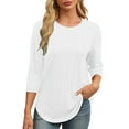 thumbnail image 1 of GuangCheng Crew Neck Pleated Blouses for Women 3/4 Length Sleeve T Shirts Casual Fall Tunic Basic Trendy Tops, 1 of 6