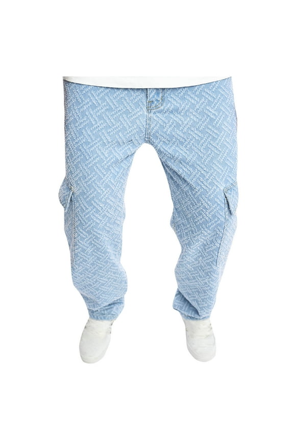 Denim Pants for Men Texture Ripped Regular Fit Casual Light Washed Jeans