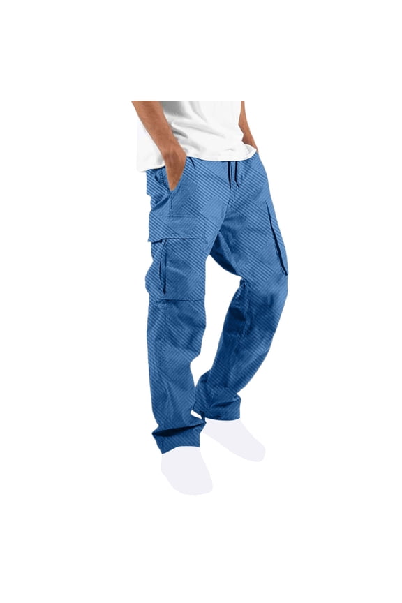 Drawstring Cargo Pants for Men Elastic Waist Joggers Pants Athletic Techwear Jogging Sweatpants with Pockets