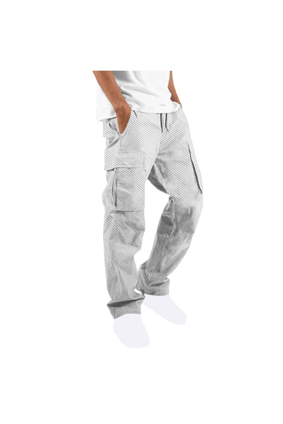 Drawstring Cargo Pants for Men Elastic Waist Joggers Pants Athletic Techwear Jogging Sweatpants with Pockets