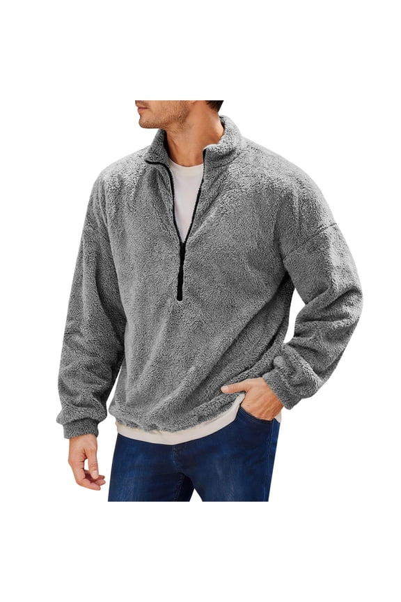 Fuzzy Sherpa Fleece Sweatshirts for Men Quarter Zip Pullover Long Sleeve Mock Collar Fall Winter Coats,S-2XL