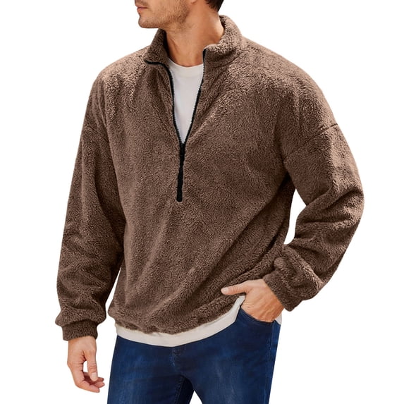 GuangCheng Fuzzy Sherpa Fleece Sweatshirts for Men Quarter Zip Pullover Long Sleeve Mock Collar Fall Winter Coats,S-2XL