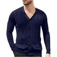 thumbnail image 1 of GuangCheng George Cable Knit Cardigan Sweaters for Men,V Neck,Button Up,Casual Textrue Knitwear Sweaters,Navy,XS, 1 of 7