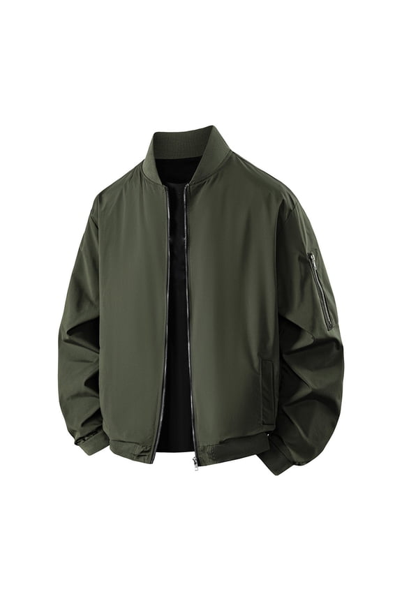 George Men Bomber Jackets Classic Full Zip Lightweight Water Resistant Ribbed Trim Chest Pocket Versatile Coats,Army Green,L