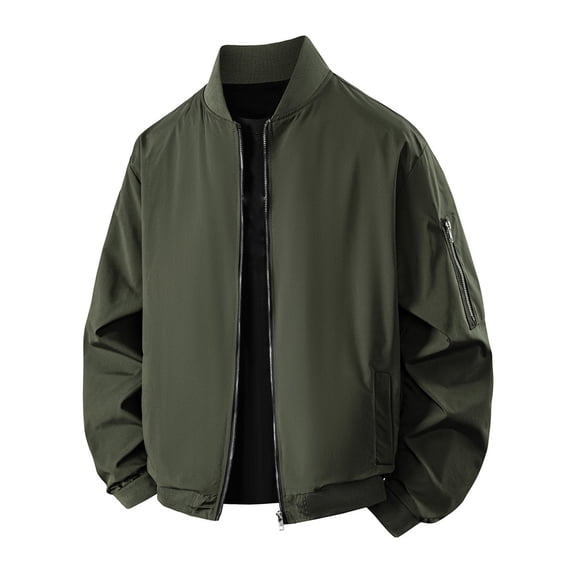 GuangCheng George Men Bomber Jackets Classic Full Zip Lightweight Water Resistant Ribbed Trim Chest Pocket Versatile Coats,Army Green,L