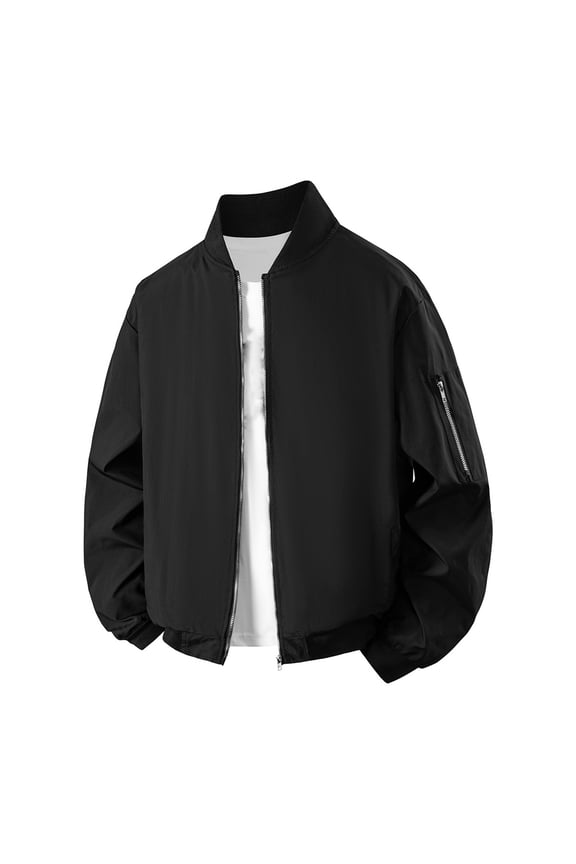 George Men Bomber Jackets Classic Full Zip Lightweight Water Resistant Ribbed Trim Chest Pocket Versatile Coats,Black,2XL