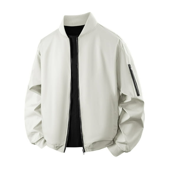 GuangCheng George Men Bomber Jackets Classic Full Zip Lightweight Water Resistant Ribbed Trim Chest Pocket Versatile Coats,Khaki,2XL