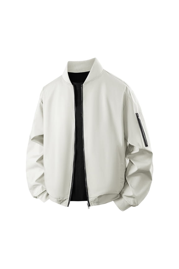 Men Bomber Jackets Classic Full Zip Lightweight Water Resistant Ribbed Trim Chest Pocket Versatile Coats,Khaki,XL