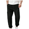 thumbnail image 1 of GuangCheng George Men Cargo Pants Elastic Waist Drawstring Side Pockets Reflective Stripe Comfy Loose Fit Joggers,Size:XL, 1 of 8
