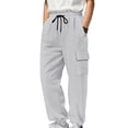 thumbnail image 1 of GuangCheng George Men Cargo Sweatpants Textured Casual Elastic Drawstring Waist Multiple Pockets Loose Fit Comfortable Jogger Pants,Size:L, 1 of 8