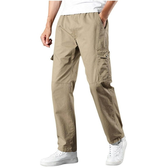 GuangCheng George Men Cargo Work Pants Loose Fit Blended Durable Multiple Pockets Elastic Waist Comfortable Outdoor Casual Trousers,Size:2XL