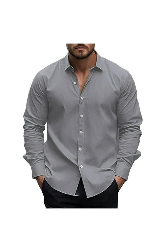 George Men Casual Button Down Shirts Long Sleeve Solid Color Soft Comfort Slim Fit Versatile Dress Tops,Gray,XL