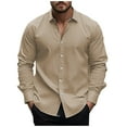 thumbnail image 1 of GuangCheng George Men Casual Button Down Shirts Long Sleeve Solid Color Soft Comfort Slim Fit Versatile Dress Tops,Khaki,M, 1 of 5