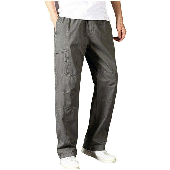 GuangCheng George Men Casual Loose Fit Cargo Pants Durable Blended Multi Pocket Elastic Waist Comfortable Outdoor Work Trousers,Size:4XL