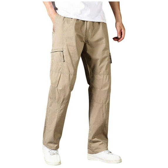 GuangCheng George Men Casual Loose Fit Cargo Pants Durable Blended Multi Pocket Elastic Waist Comfortable Outdoor Work Trousers,Size:XL