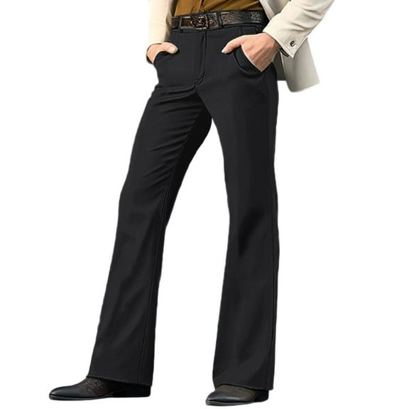 GuangCheng George Men Classic Fit Bell Bottom Trousers Polyester Blend Durable Stretchy Comfortable Flare Pants Dress Casual Wear,Size:S