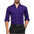 thumbnail image 1 of GuangCheng George Men Classic Fit Long Sleeve Dress Shirt Button Down Chest Pocket Wrinkle Resistant Soft Comfort Tops,Purple,S, 1 of 8