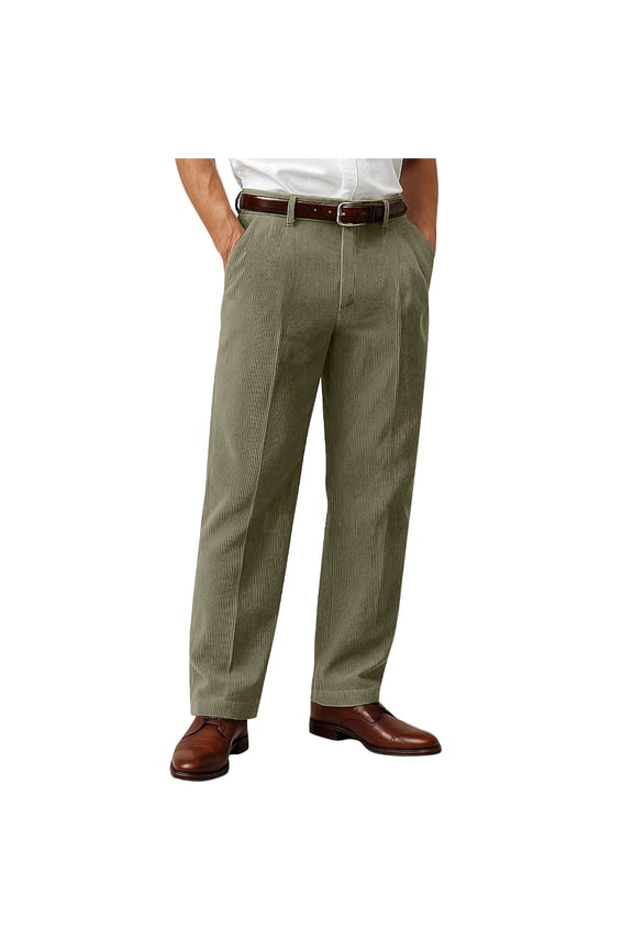 George Men Classic Fit Pleated Corduroy Pants Durable Soft Breathable Comfortable Dress Casual Trousers,Size:34
