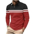 thumbnail image 1 of GuangCheng George Men Colorblock Striped Shirts Long Sleeve Zip Placket Contrast Horizontal Stripes Slim Fit Casual Stylish Blouses,Red,XL, 1 of 5