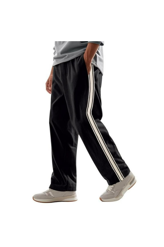 George Men Corduroy Side Stripe Track Pants Loose Fit Elastic Waist Comfortable Casual Sporty Trousers,Size:3XL