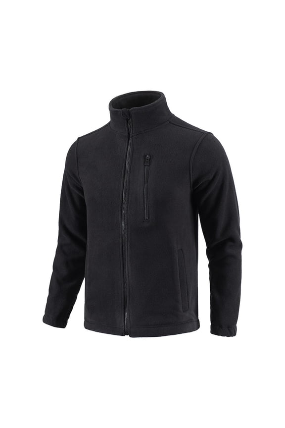 George Men Fleece Jackets Full Zip High Collar Soft Warm Thermal Zippered Chest Pocket Lightweight Outdoor Casual Coats,Black,L
