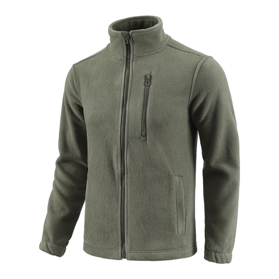 GuangCheng George Men Fleece Jackets Full Zip High Collar Soft Warm Thermal Zippered Chest Pocket Lightweight Outdoor Casual Coats,Green,XL