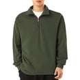 thumbnail image 1 of GuangCheng George Men Fleece Lined Sweatshirts Half Zip Pullover High Collar Long Sleeve Soft Comfort Oversized Casual Lounge Wear Top,Army Green,4XL, 1 of 5