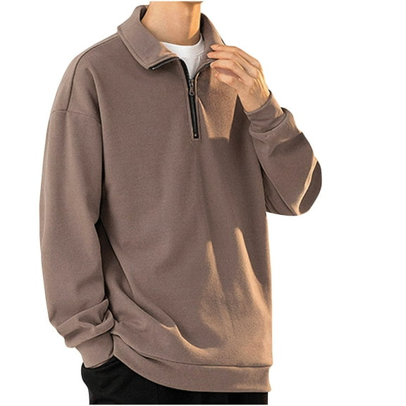GuangCheng George Men Fleece Lined Sweatshirts Half Zip Pullover High Collar Long Sleeve Soft Comfort Oversized Casual Lounge Wear Top,Brown,3XL