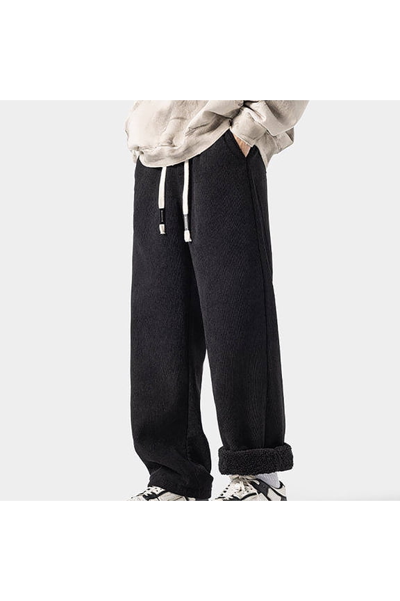 George Men Fleece Lined Wide Leg Sweatpants Elastic Drawstring Waist Soft Sherpa Cuffed Comfortable Loose Fit Winter Pants,Size:M