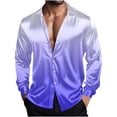 thumbnail image 1 of GuangCheng George Men Gradient Satin Button Up Shirts Long Sleeve Deep V Neck Luxe Shine Soft Touch Casual Night Out Stylish Tops,Silver,L, 1 of 8