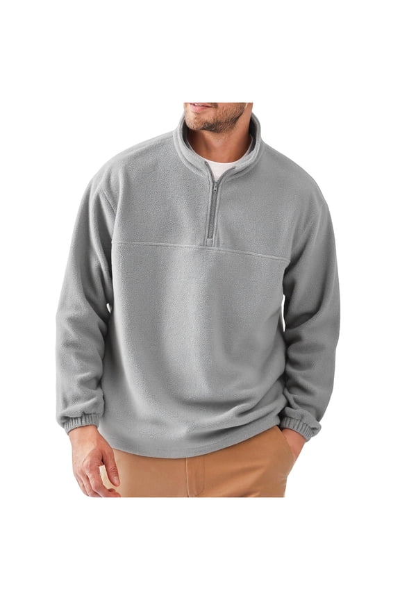 George Men Half Zip Fleece Sweatshirts Pullover Soft Warm Thermal Plush High Collar Casual Comfort Tops,Gray,XL