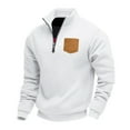 thumbnail image 1 of GuangCheng George Men Half Zip Pullover Sweatshirt Contrast Chest Pocket Fleece Lined Soft Warm Comfort Casual Blouses,White,3XL, 1 of 7