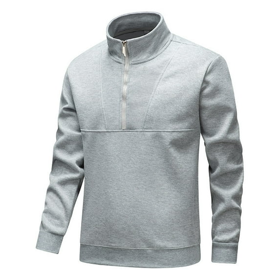 GuangCheng George Men Half Zip Pullover Sweatshirts High Collar Solid Color Quilted Panel Stretch Comfort Casual Athletic Tops,Gray,XL