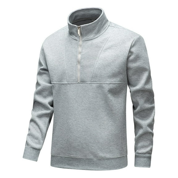 GuangCheng George Men Half Zip Pullover Sweatshirts High Collar Solid Color Quilted Panel Stretch Comfort Casual Athletic Tops,Gray,XL