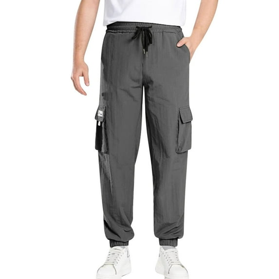 GuangCheng George Men Lightweight Cargo Jogger Pants Elastic Waist Drawstring Multiple Pockets Loose Fit Comfortable Casual Trousers,Size:L