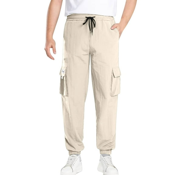 GuangCheng George Men Lightweight Cargo Jogger Pants Elastic Waist Drawstring Multiple Pockets Loose Fit Comfortable Casual Trousers,Size:M