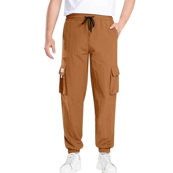 GuangCheng George Men Lightweight Cargo Jogger Pants Elastic Waist Drawstring Multiple Pockets Loose Fit Comfortable Casual Trousers,Size:M
