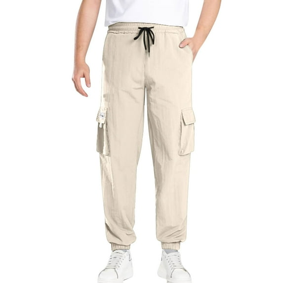 GuangCheng George Men Lightweight Cargo Jogger Pants Elastic Waist Drawstring Multiple Pockets Loose Fit Comfortable Casual Trousers,Size:S