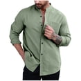 thumbnail image 1 of GuangCheng George Men Linen Blend Mandarin Collar Shirt Long Sleeve Button Front Chest Pocket Breathable Lightweight Shirts,Green,3XL, 1 of 6