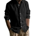 thumbnail image 1 of GuangCheng George Men Linen Button Down Shirt Long Sleeve Lightweight Breathable Soft Casual Comfort Roll Up Sleeve Blouses,Black,2XL, 1 of 9