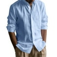 thumbnail image 1 of GuangCheng George Men Linen Button Down Shirt Long Sleeve Lightweight Breathable Soft Casual Comfort Roll Up Sleeve Blouses,Light Blue,M, 1 of 6