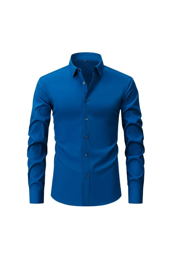 George Men Long Sleeve Dress Shirt Wrinkle Resistant Slim Fit Button Down Stretch Comfort Tops,Blue,S