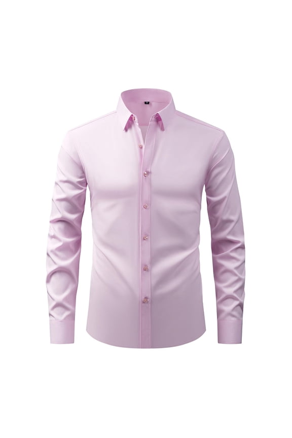 George Men Long Sleeve Dress Shirt Wrinkle Resistant Slim Fit Button Down Stretch Comfort Tops,Pink,S