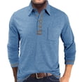 thumbnail image 1 of GuangCheng George Men Long Sleeve Dress Shirts Contrast Placket Detail Chest Pocket Soft Heathered Knit Tops,Light Blue,L, 1 of 5